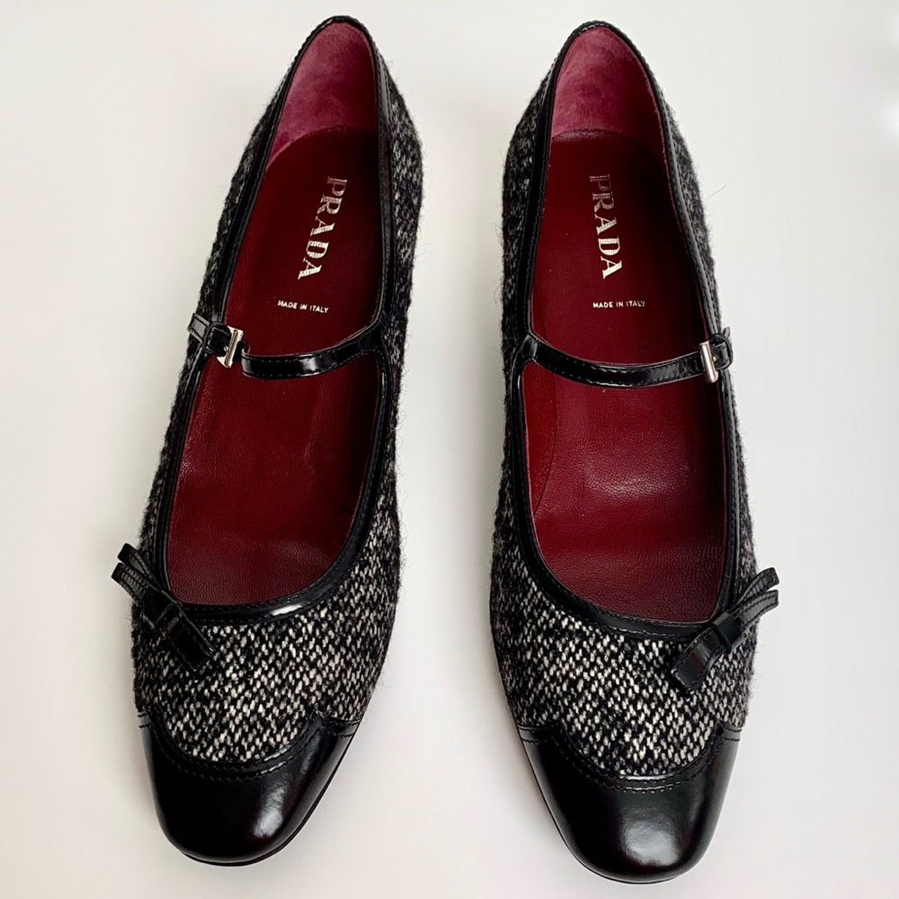 PRADA Black & White Tweed Maryjane Pumps